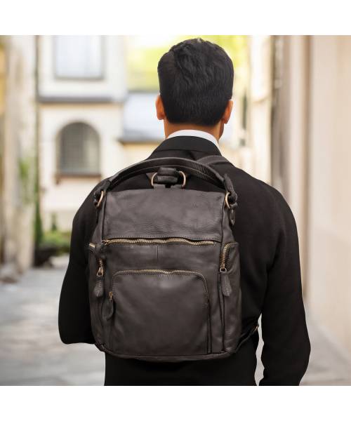 black leather backpack