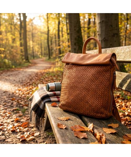 tan leather backpack