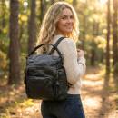 womens black leather backpack
