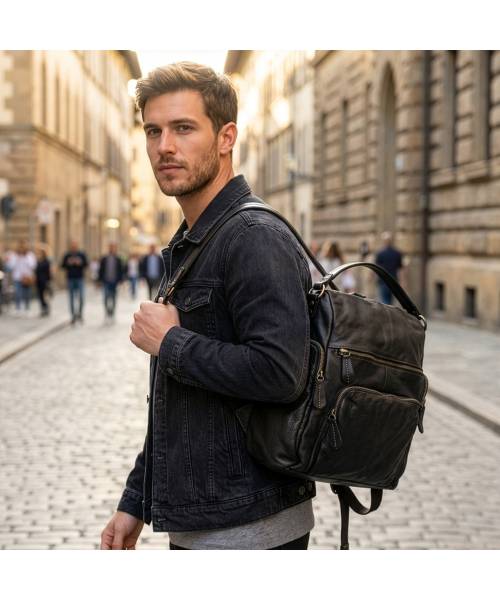 black leather backpack
