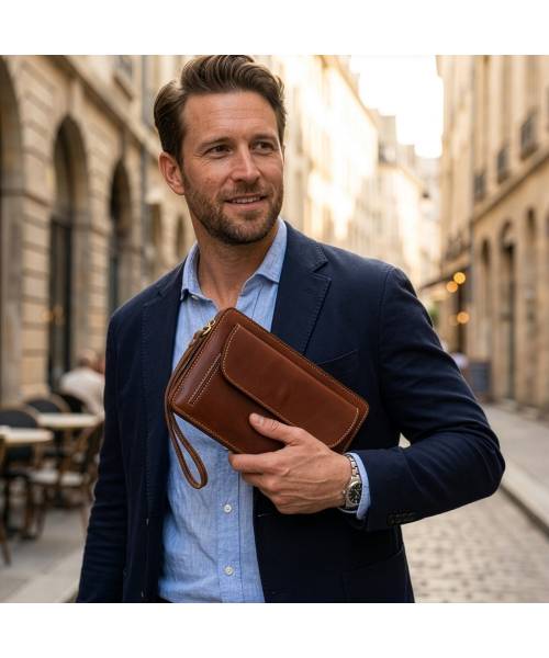 heren clutch leer