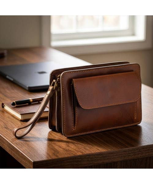 heren clutch leer